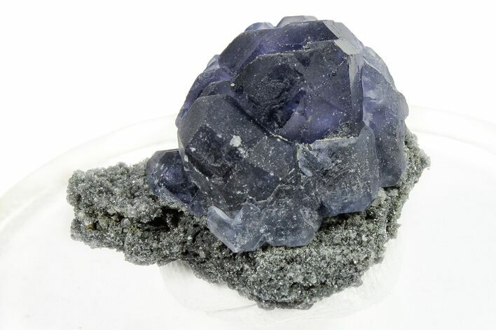 Purple Cube-Dodecahedron Fluorite on Sparkling Quartz - China #246497